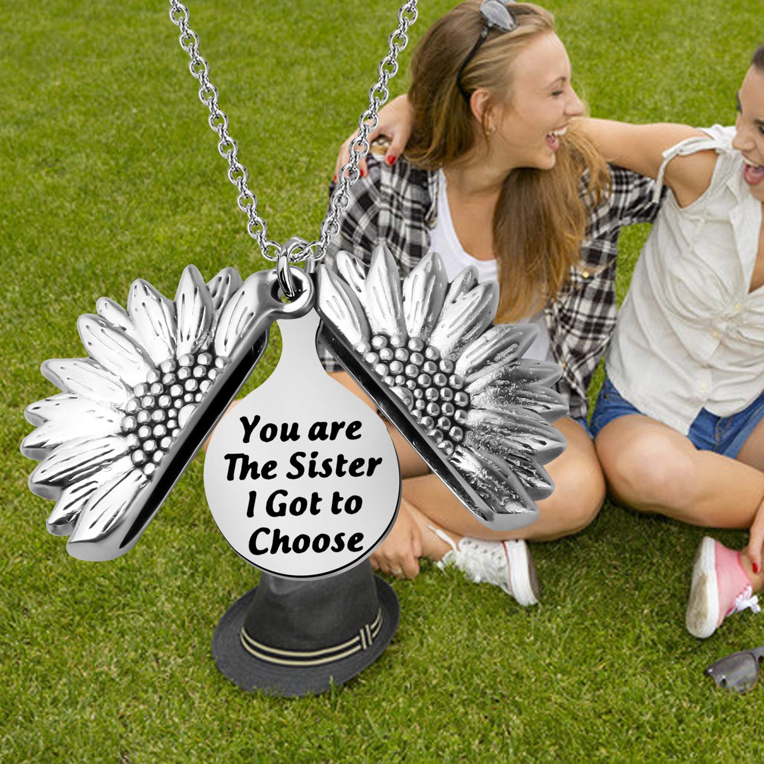 LQRI Sister Gift from Sister Best Friend Sunflower Necklace You Are The Sister I Got to Choose Sunflower Pendent Necklace（silver