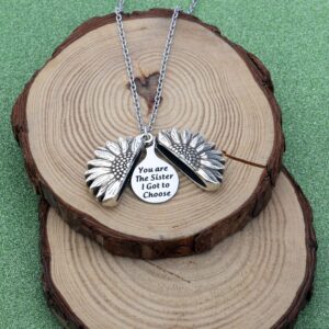 LQRI Sister Gift from Sister Best Friend Sunflower Necklace You Are The Sister I Got to Choose Sunflower Pendent Necklace（silver