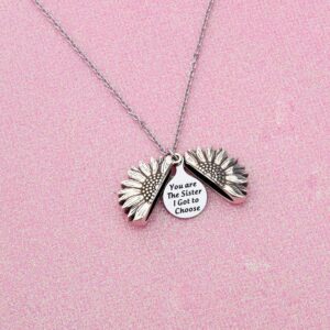 LQRI Sister Gift from Sister Best Friend Sunflower Necklace You Are The Sister I Got to Choose Sunflower Pendent Necklace（silver