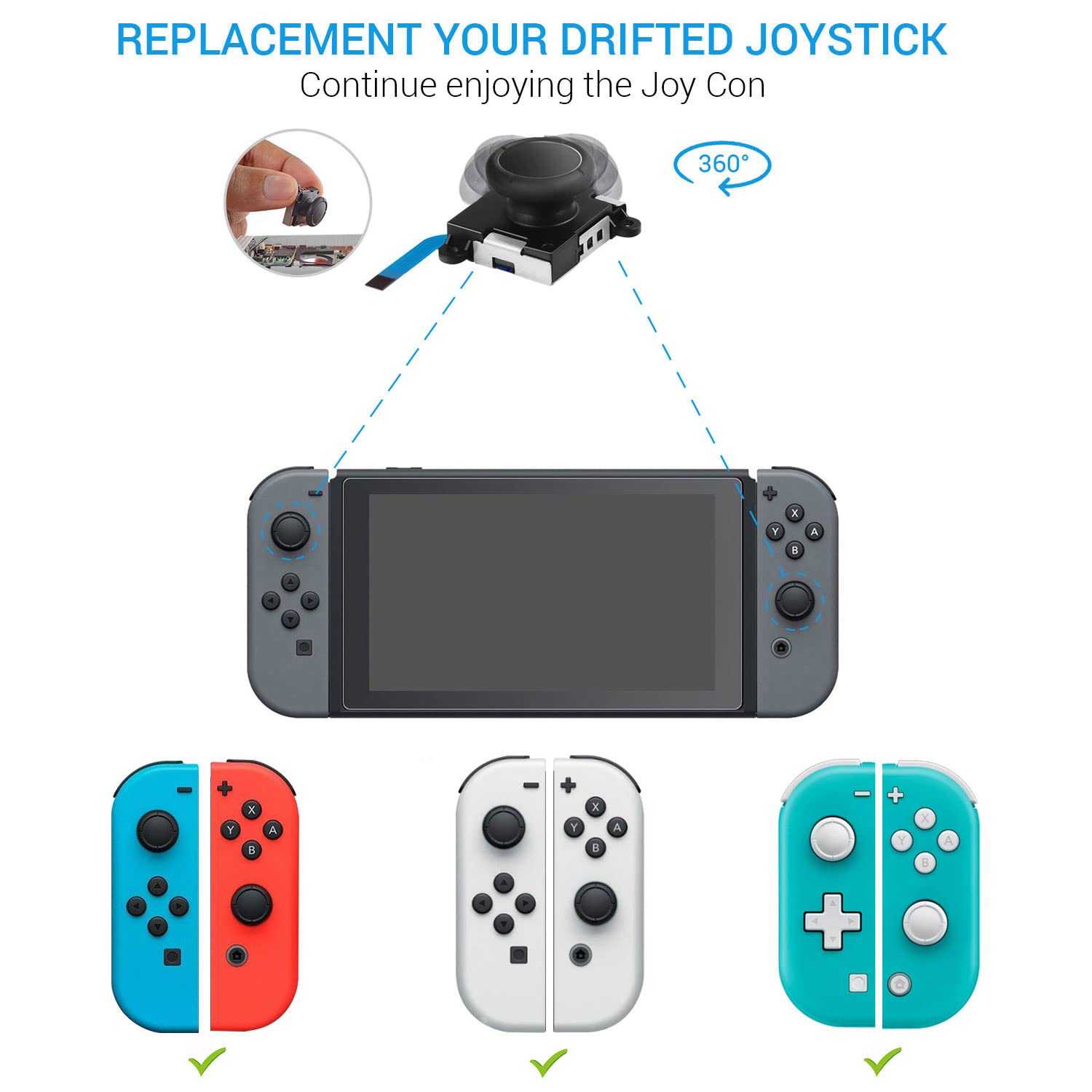 Joycon Joystick Replacement 4 Pack, Replacement Joystick Analog Thumb Stick for Switch Joy-Con Controller & Switch Lite, Left/Right Analog Joystick with Thumbstick Grips & Screws