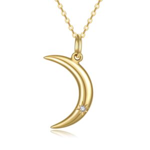 sisgem 14k gold natural diamond moon pendant necklaces jewelry anniversary presents for women, wife, mom,16"+2"