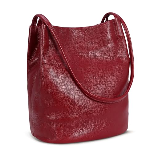 Iswee Soft Leather Tote Red Leather Handbags for Women Shoulder Bag Extra Large Purses Ladies Bag Hobo Handbags Satchel (Wine Lichee)