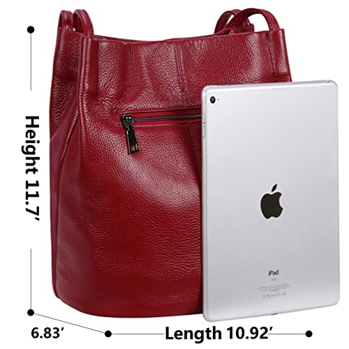 Iswee Soft Leather Tote Red Leather Handbags for Women Shoulder Bag Extra Large Purses Ladies Bag Hobo Handbags Satchel (Wine Lichee)