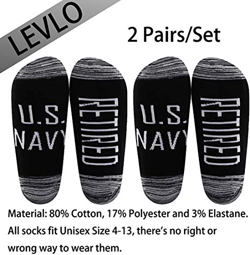 LEVLO Navy Retirement Gift US Navy Retired Socks Military Gift for Husband Father Veteran Gift (2 Pairs/Set- Ankle -1)