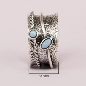 Spinner Ring !! 925 Sterling Silver Larimar Gemstone Meditation Ring, Anxiety Ring, Fidget Ring, Anti Stress Ring, Worry Band (11) (12) (8)