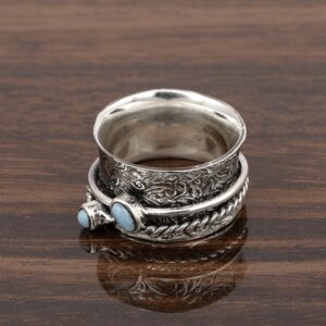 Spinner Ring !! 925 Sterling Silver Larimar Gemstone Meditation Ring, Anxiety Ring, Fidget Ring, Anti Stress Ring, Worry Band (11) (12) (8)