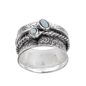 Spinner Ring !! 925 Sterling Silver Larimar Gemstone Meditation Ring, Anxiety Ring, Fidget Ring, Anti Stress Ring, Worry Band (11) (12) (8)