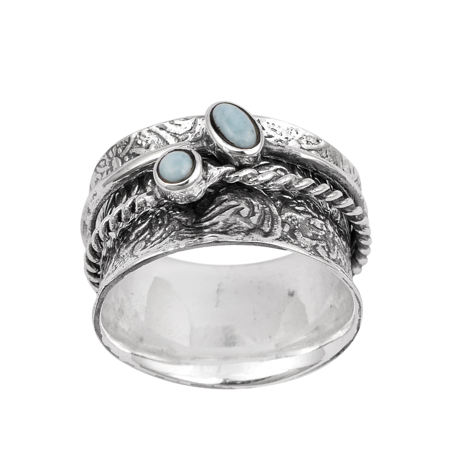 Spinner Ring !! 925 Sterling Silver Larimar Gemstone Meditation Ring, Anxiety Ring, Fidget Ring, Anti Stress Ring, Worry Band (11) (12) (8)