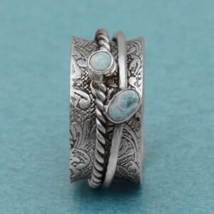 Spinner Ring !! 925 Sterling Silver Larimar Gemstone Meditation Ring, Anxiety Ring, Fidget Ring, Anti Stress Ring, Worry Band (11) (12) (8)