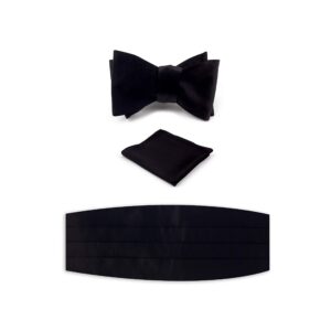 nv holders: men's premium 100% silk cummerbund, bow tie, handkerchief - black tuxedo set (black)