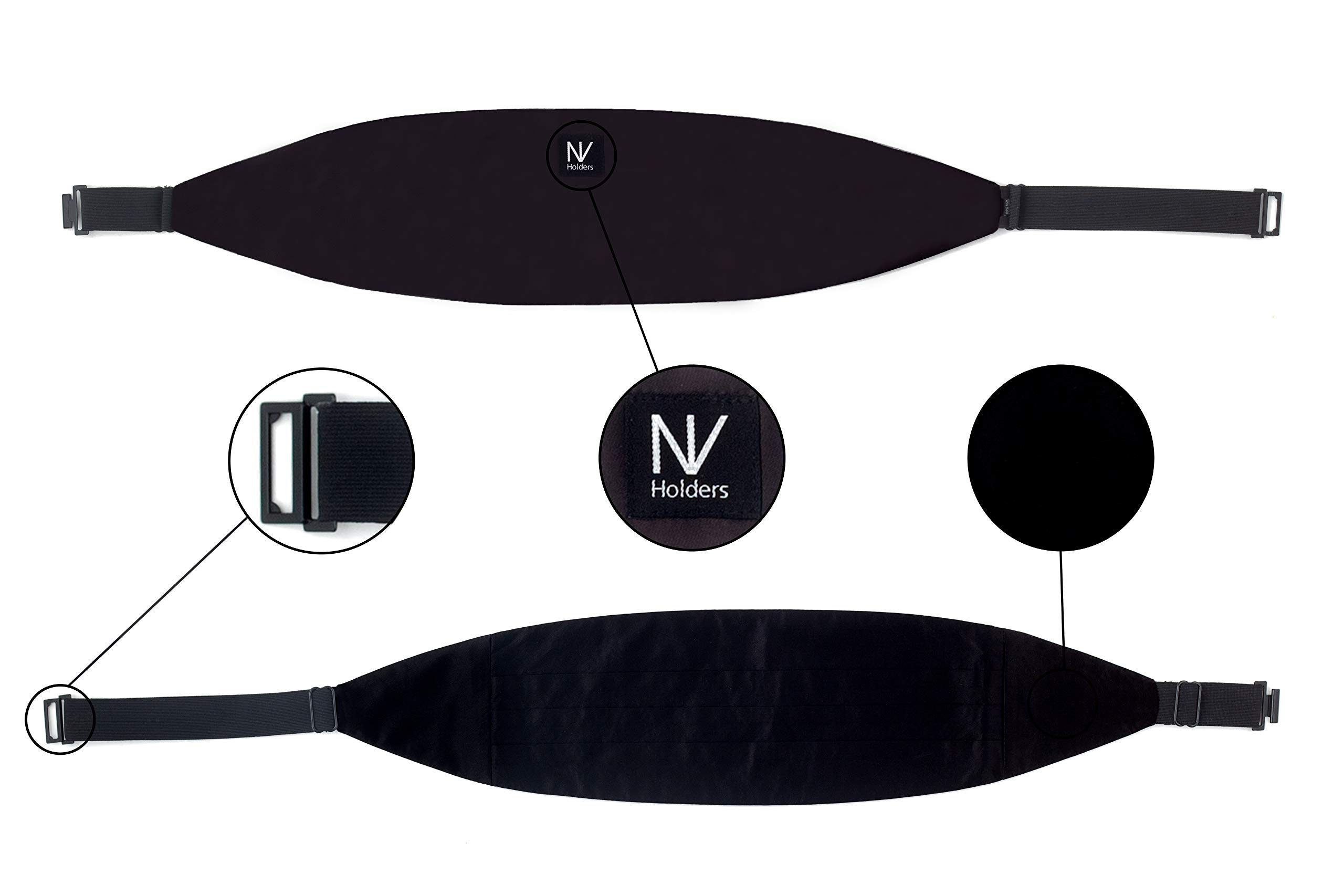 NV Holders: Men's Premium 100% Silk Cummerbund, Bow Tie, Handkerchief - Black Tuxedo set (Black)