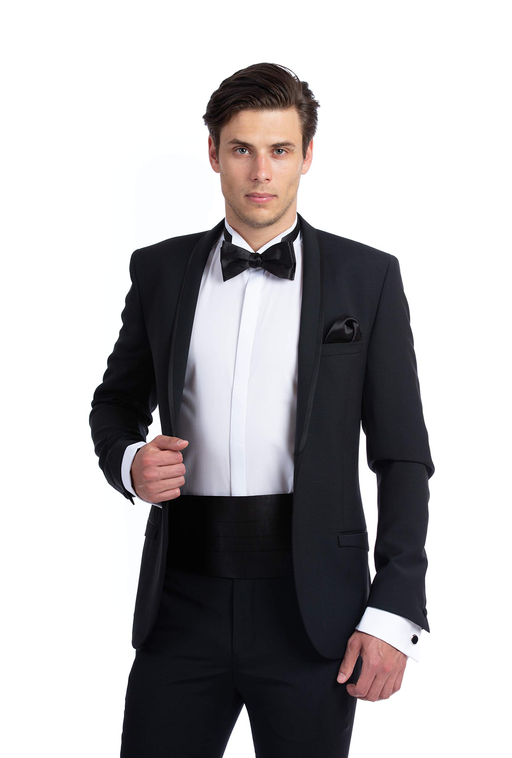 NV Holders: Men's Premium 100% Silk Cummerbund, Bow Tie, Handkerchief - Black Tuxedo set (Black)