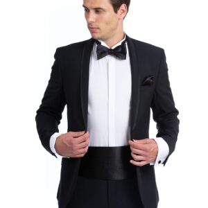 NV Holders: Men's Premium 100% Silk Cummerbund, Bow Tie, Handkerchief - Black Tuxedo set (Black)