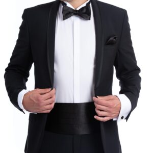 NV Holders: Men's Premium 100% Silk Cummerbund, Bow Tie, Handkerchief - Black Tuxedo set (Black)