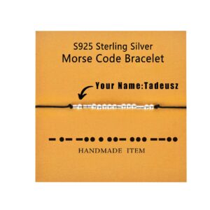 souleather Custom Morse Code Bracelet 925 Sterling Silver Beads on Silk Cord Engraving Your Name Secret Message on Beads Bracelet Gifts Party Jewelry for Men Women