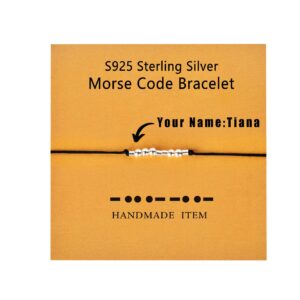 souleather Custom Morse Code Bracelet 925 Sterling Silver Beads on Silk Cord Engraving Your Name Secret Message on Beads Bracelet Gifts Party Jewelry for Men Women