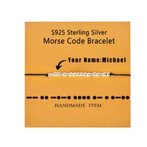 souleather Custom Morse Code Bracelet 925 Sterling Silver Beads on Silk Cord Engraving Your Name Secret Message on Beads Bracelet Gifts Party Jewelry for Men Women