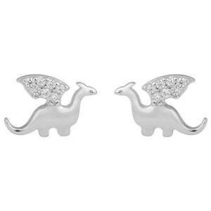 small dragon earrings stud for women girls sterling silver hypoallergenic cubic zirconia tiny dinosaur brontosaurus animal cartilage tragus post polished fashion cute jewelry birthday gifts (silver)