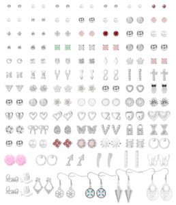 thunaraz 90pairs assorted multiple small stud earrings sets for women multipack simple cute bar star moon triangle geometric arrow flower bow cz ball faux pearl earrings set