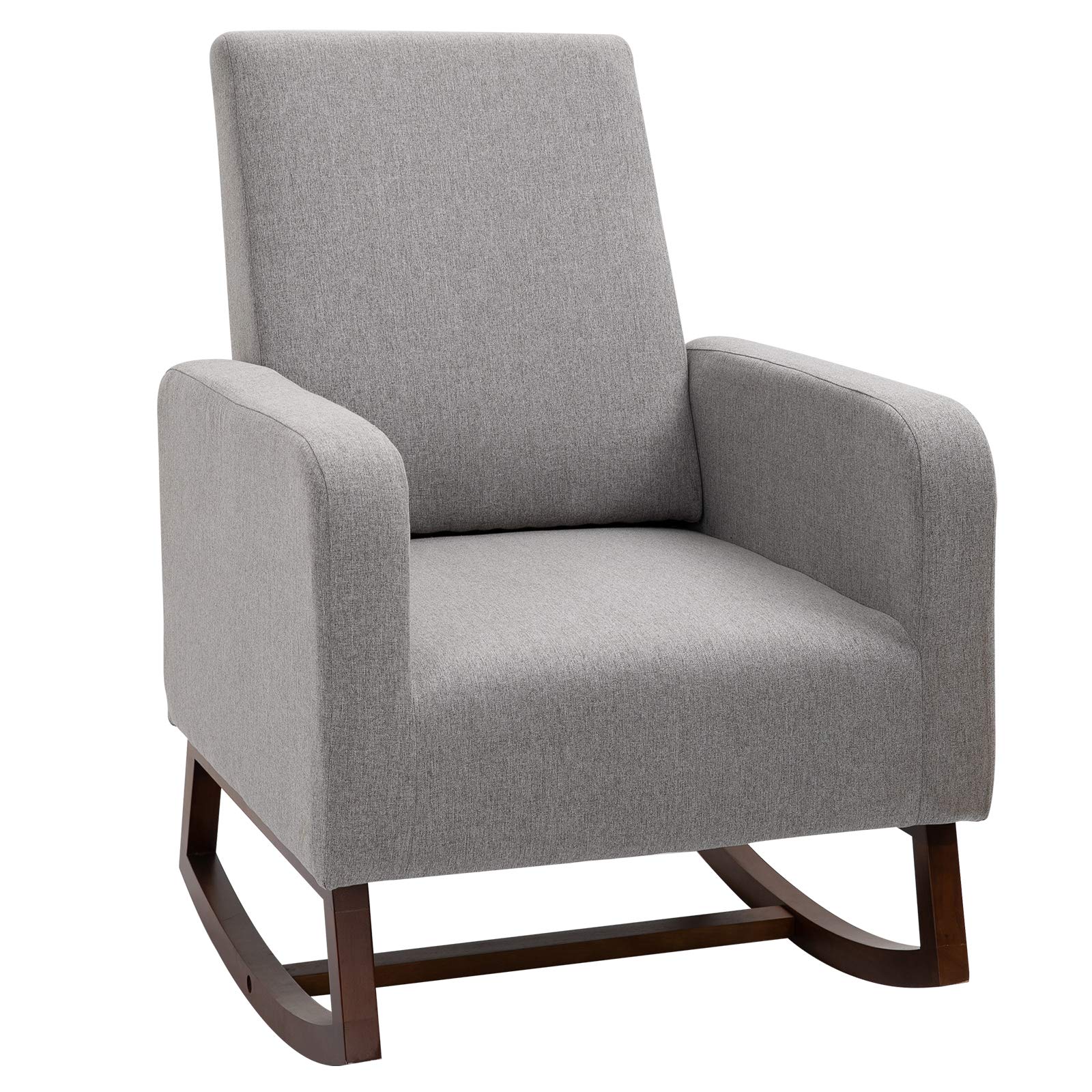 HOMCOM Accent Lounge Rocking Chair with Solid Curved Wood Base and Linen Padded Seat, Grey