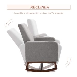 HOMCOM Accent Lounge Rocking Chair with Solid Curved Wood Base and Linen Padded Seat, Grey