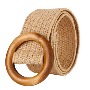 women woven rattan wide stretch straw belt(cream)