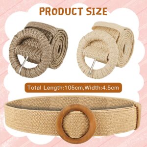 Women Woven Rattan Wide Stretch Straw Belt(Cream)