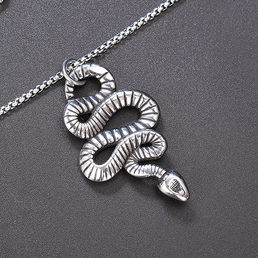 Jude Jewelers Retro Vintage Stainless Steel Snake Style Statement Cocktail Party Pendant Necklace (Grey)