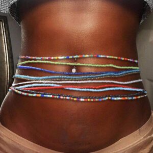 acedre waist beads for women layered beaded belly chain elastic beach waist chain jewelry rave body accessory for women for women(pack of 10) (style 1)