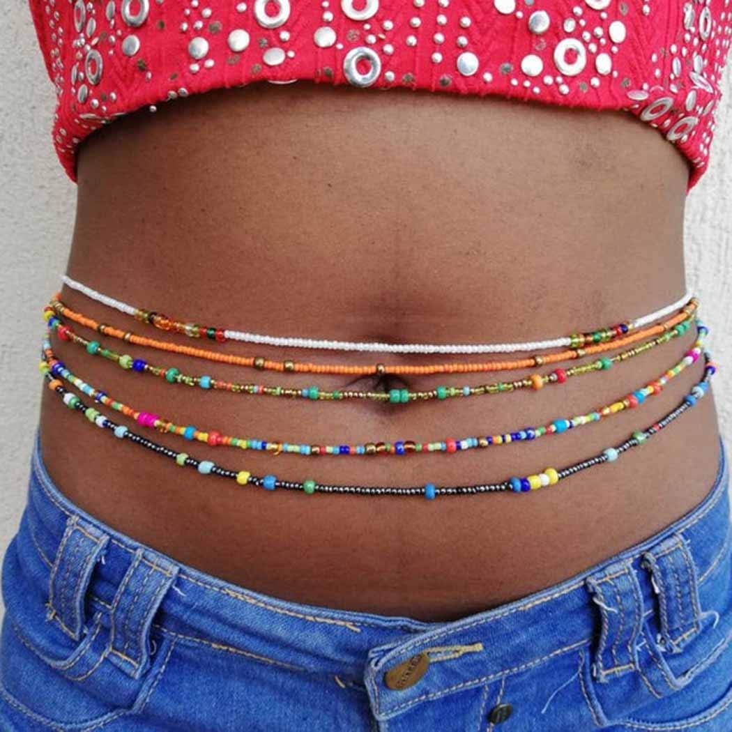 Acedre Waist Beads for Women Layered Beaded Belly Chain Elastic Beach Waist Chain Jewelry Rave Body Accessory for women for Women(Pack of 10) (Style 1)