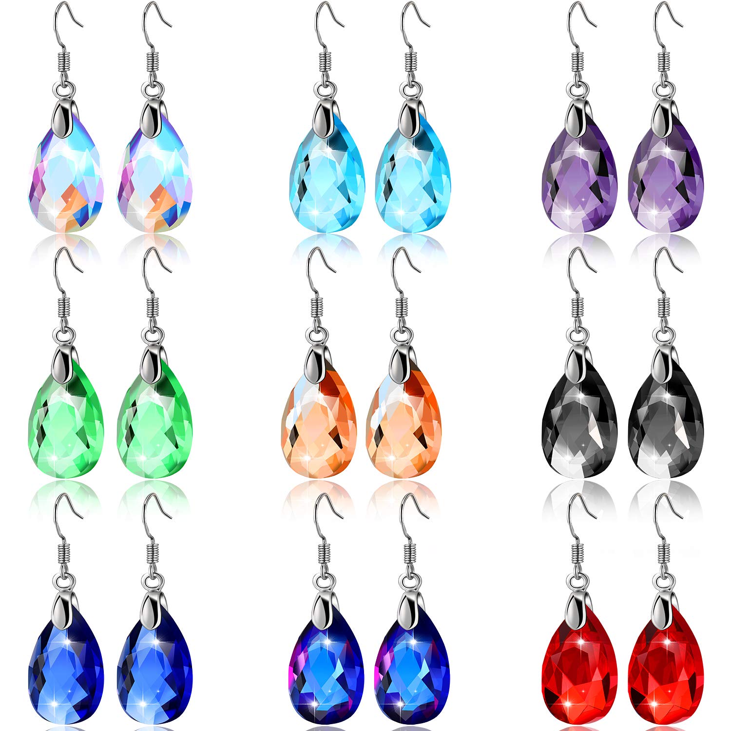 9 Pairs Dangle Earrings for Women Multicolor Crystal Earrings Dangle Drop Earrings Rainbow Crystal Earrings for Women(Drop)