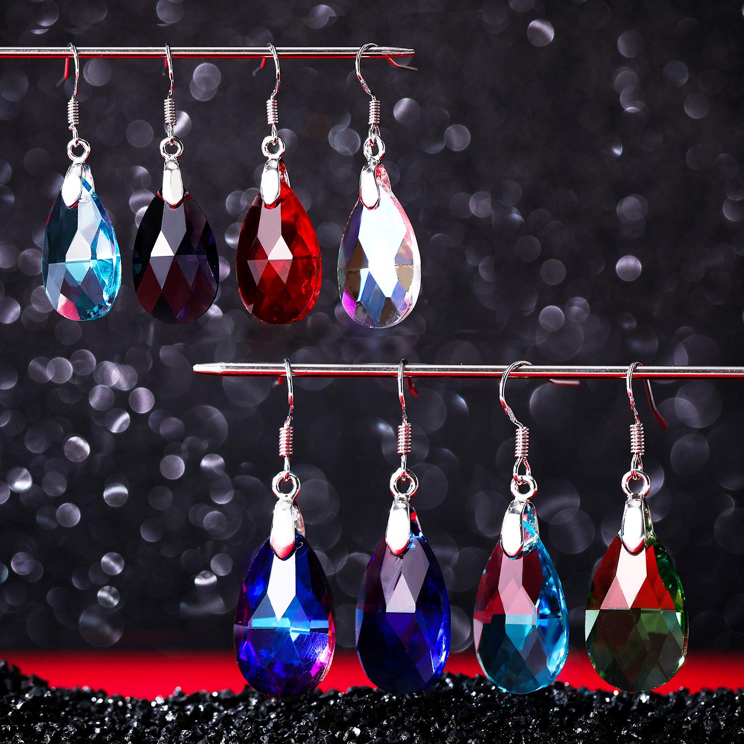 9 Pairs Dangle Earrings for Women Multicolor Crystal Earrings Dangle Drop Earrings Rainbow Crystal Earrings for Women(Drop)