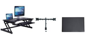 rocelco 37.5" deluxe height adjustable standing desk converter with dual monitor mount and anti fatigue mat bundle | sit stand up computer workstation riser | keyboard tray | black (r dadrb-dm2-maf)