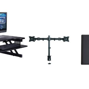 Rocelco 37.5" Deluxe Height Adjustable Standing Desk Converter with Dual Monitor Mount and Anti Fatigue Mat Bundle | Sit Stand Up Computer Workstation Riser | Keyboard Tray | Black (R DADRB-DM2-MAF)