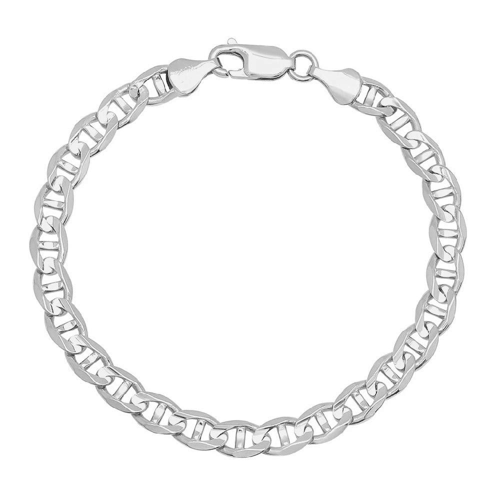 PORI JEWELERS 925 Sterling Silver 4.5mm Mariner Chain Link Anklet - Available in Silver or Yellow (Silver, 11)