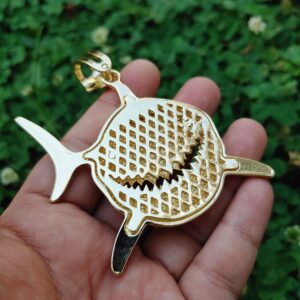 BLINGFACTORY Iced Hip Hop Style Large Shark Bling Lab Diamond Charm Pendant (GOLD)