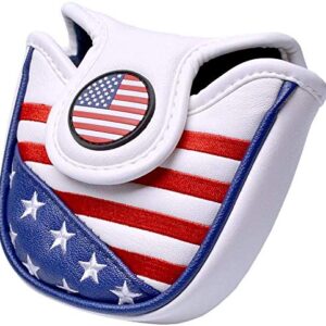 PLUSKER USA Golf Heel Shafted Mallet Putter Cover Magnetic Closure Stars and Stripes American Flag Synthetic Leather Patriotic Head Covers