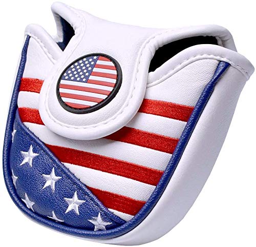 PLUSKER USA Golf Heel Shafted Mallet Putter Cover Magnetic Closure Stars and Stripes American Flag Synthetic Leather Patriotic Head Covers