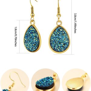 12 Pairs Faux Druzy Drop Earrings Crystal Pendant Dangle Earrings Multicolor Stainless Steel Earrings for Women