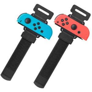 YUANHOT Upgraded Wrist Bands Compatible with Just-Dance 2025 2024 2023 2022 2021, Adjustable Elastic Straps for Nintendo Switch & Switch OLED Controllers, 2 Pack for Kids and Adults - Black