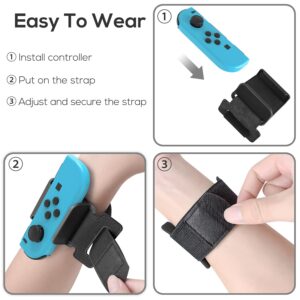 YUANHOT Upgraded Wrist Bands Compatible with Just-Dance 2025 2024 2023 2022 2021, Adjustable Elastic Straps for Nintendo Switch & Switch OLED Controllers, 2 Pack for Kids and Adults - Black