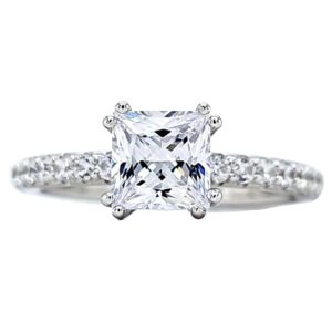 NANA Jewels Silver 8mm (3ct) Princess Cut Pure Brilliance Zirconia Solitaire w/sides Engagement Ring-Rhodium Plated-Size 7