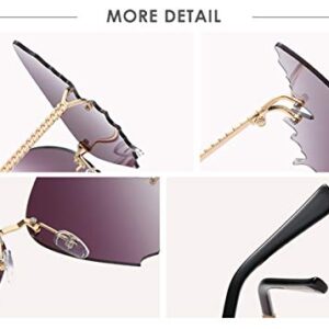 YAMEIZE Fashion Butterfly Rimless Sunglasses for Women Vintage Metal Frame Eyewear UV Protection (PURPLE PINK)