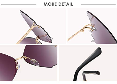 YAMEIZE Fashion Butterfly Rimless Sunglasses for Women Vintage Metal Frame Eyewear UV Protection (PURPLE PINK)