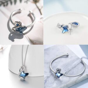 AOBOCO Infinity Butterfly Ring Sterling Silver Women Ring with Crystals from Austria, Fine Anniversary Birthday Butterfly Jewelry Gifts for Her(Blue)