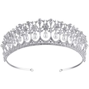 CROWN GUIDE Crystal Rhinestone Queen Bride Tiara Crown for Women Girls Headdress Vintage Bridal Birthday Prom Wedding Tiaras and Crowns Hair Jewelry Accessories Silver