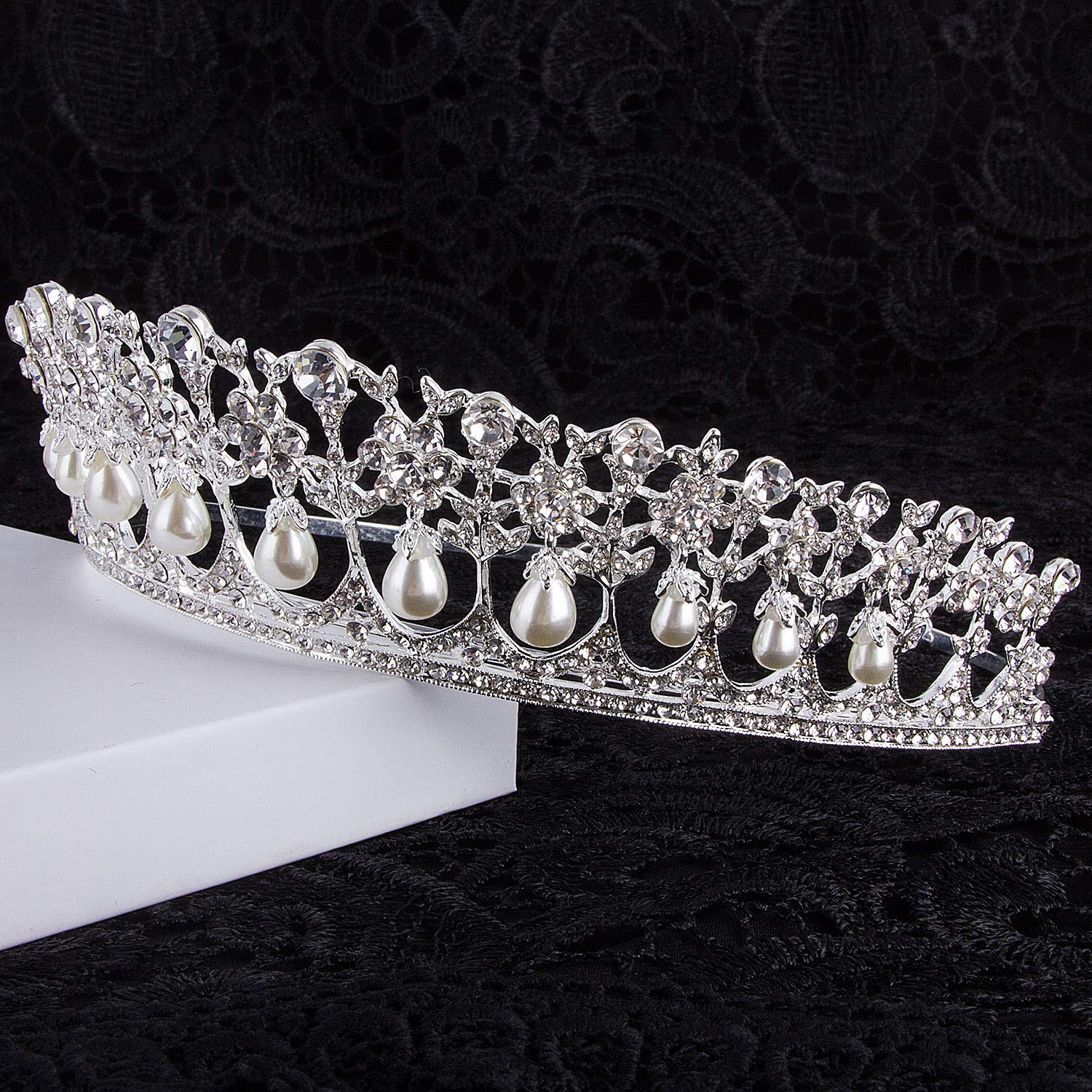 CROWN GUIDE Crystal Rhinestone Queen Bride Tiara Crown for Women Girls Headdress Vintage Bridal Birthday Prom Wedding Tiaras and Crowns Hair Jewelry Accessories Silver