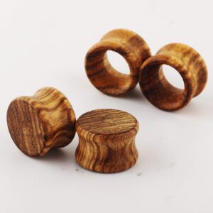 Pair Vintage Brown Natural Wood Double Flared Ear Tunnels Expander Plugs Stretcher (8mm=0g)