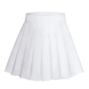 Women Girls 2024 high Waisted Pleated Skater Tennis School Skirt Uniform Skirts A-White