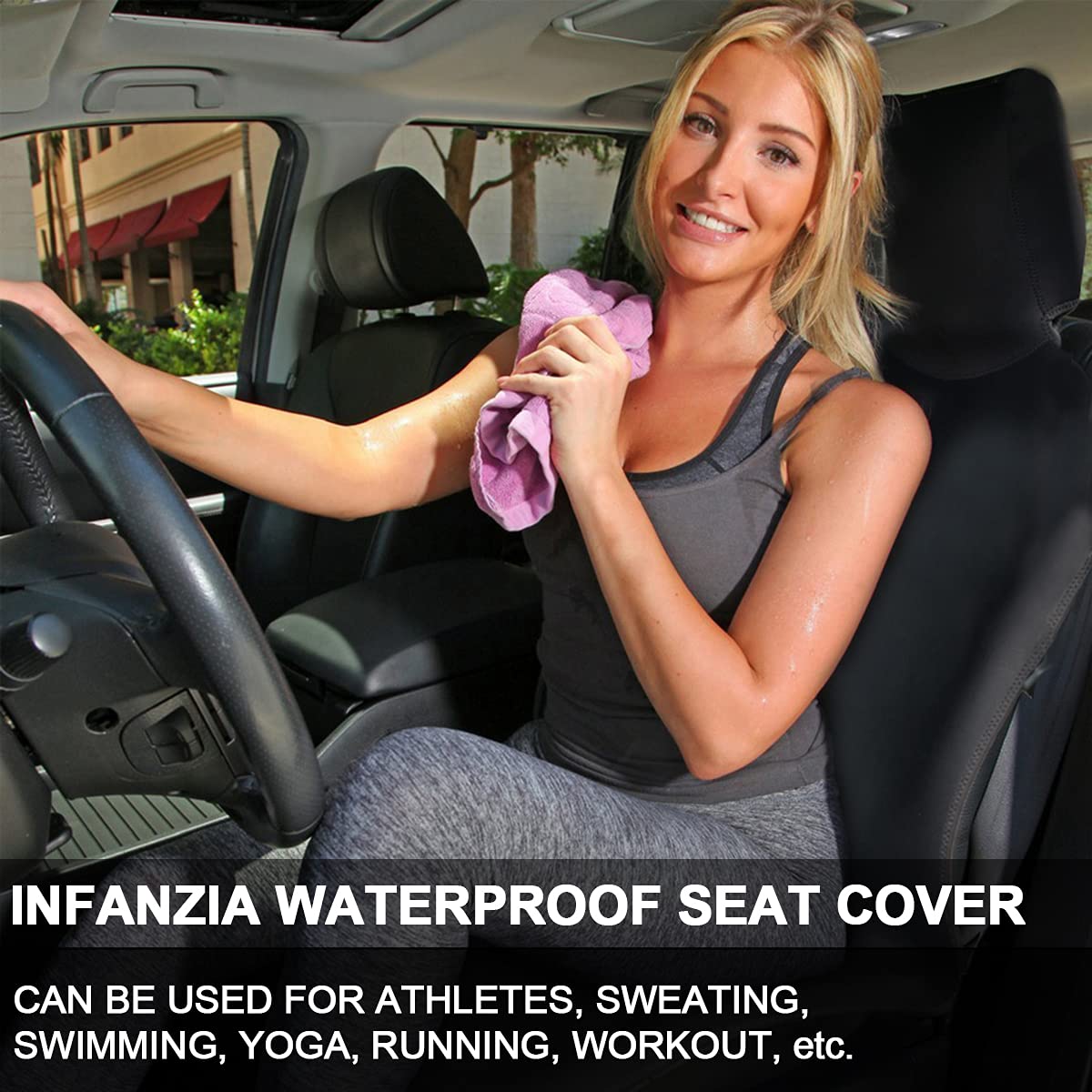 INFANZIA Premium Waterproof Seat Cover Towel Protector Neoprene Universal Fit, Upgraded 100% Washable & Removable Non-Slip Sweat Carseat Towel Covers, Perfect for Gym/Yoga/Workout